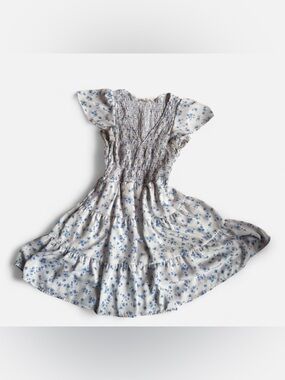 Altar'd State Cream White Mini Dress with Blue Floral Print